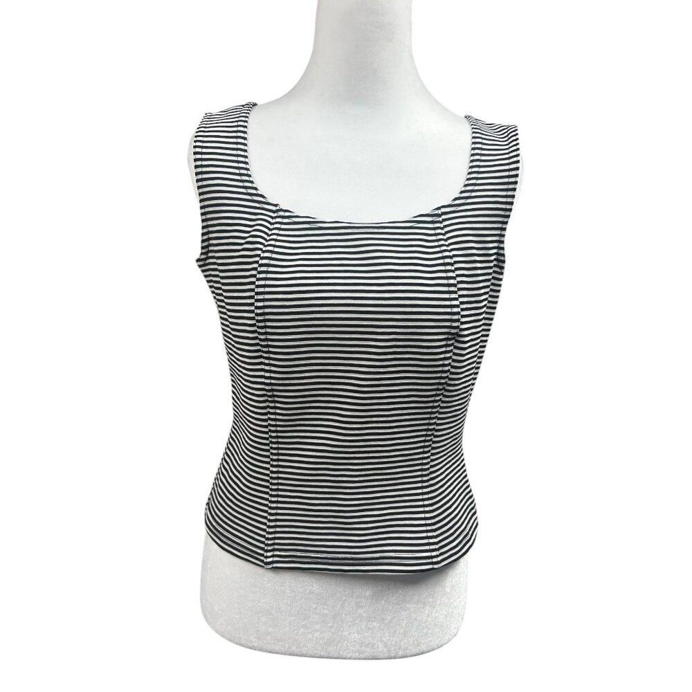 Worthington Striped Crop Square Neck Y2K Minimalist Sleeveless Tank Blouse Sz L